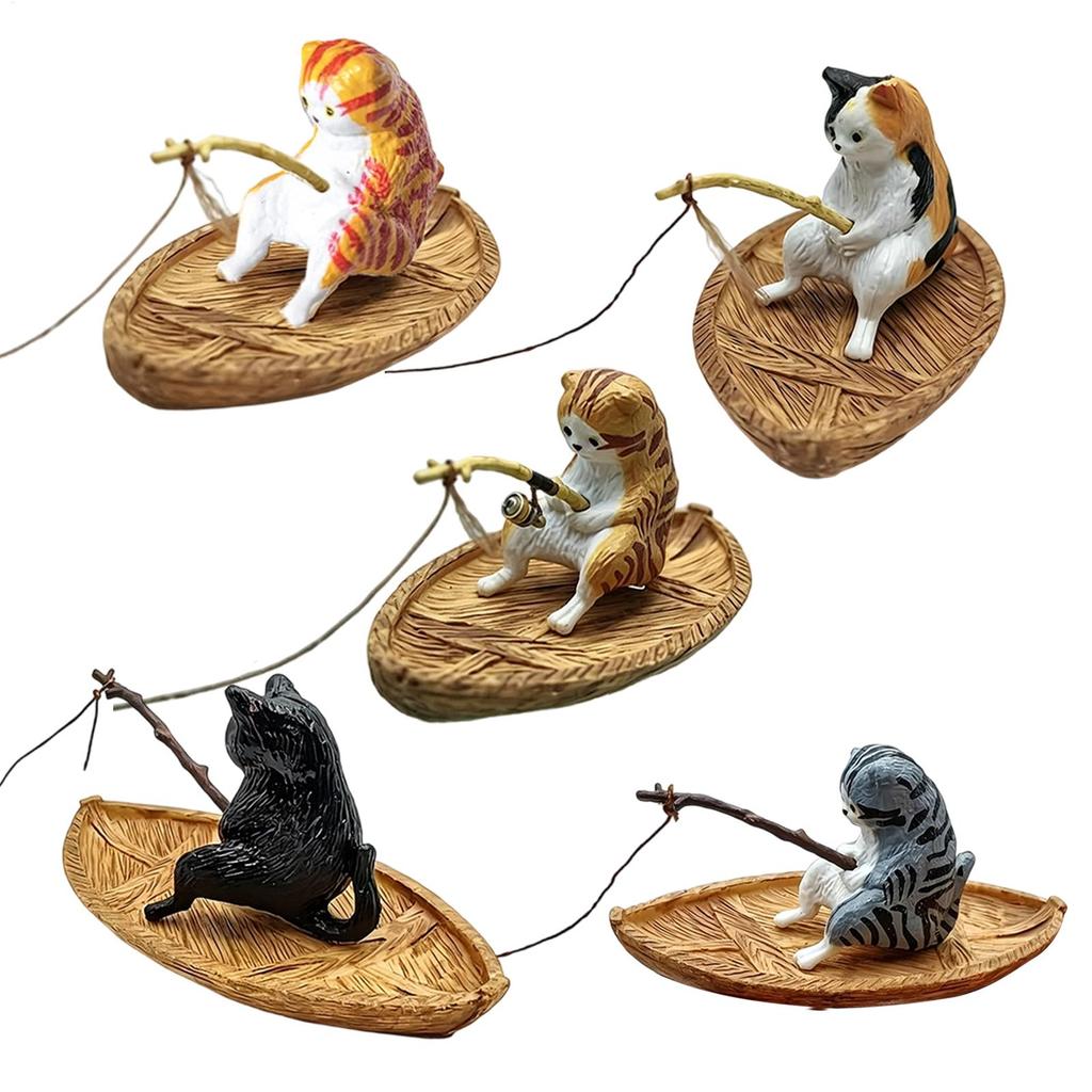 Fish Tank Decorations Creative Cat Fishing Boat Aquarium Ornament Resin Kitten Fishing Fish Tank Decor Garden Pond Landscaping