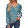 Women's Tops Long Sleeve Cuffs Button-Up Shirt V-Neck Casual Loose Tee Floral Tops