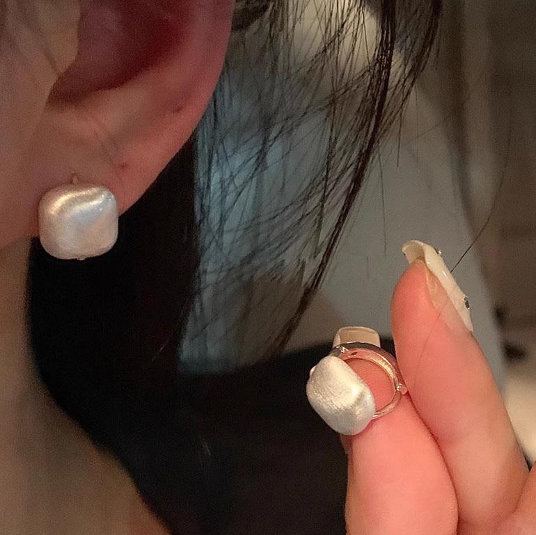 PONYKISS  Sterling Silver Minimalist Frosted Square Hoop Earrings for Women Trendy Fine  Geometric Accessories