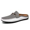 Fashion Men's Breathable Muller Shoes Hollow Out Genuine Leather Slip-On Walking Shoes Fashion Casual Flats Non-Slip Mens Slip on Shoes