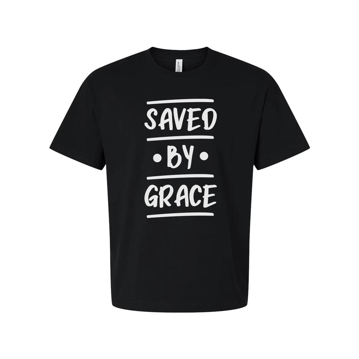 Unisex Christian T Shirt Short Sleeve Crew Neck With Saved By Grace Graphic Prin S