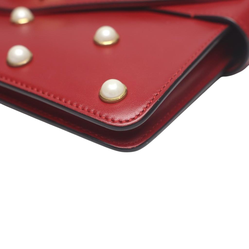 GUCCI 2WAY bag Broadway Pearl Bee Handbag leather Red Women 453778 Used
