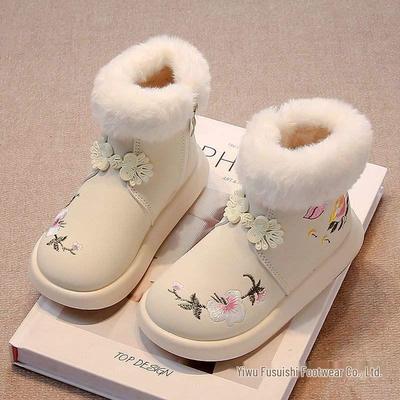 Girls' Hanfu Cotton Boots - 2026 New Flower Embroidery, Chinese-Style Soft Sole, Short Fairy Boots