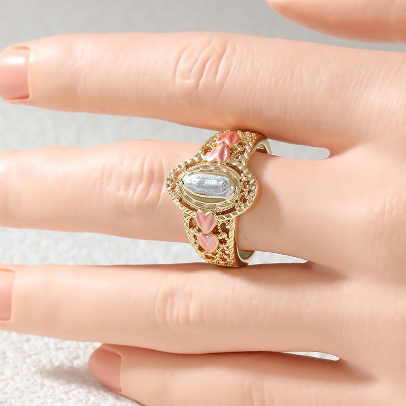 Anello Donna Cuore Intagliato a Mano Etnico Metallo Bicolore Vintage Geometria Gioielli Quotidiani Festa Regalo Anniversario