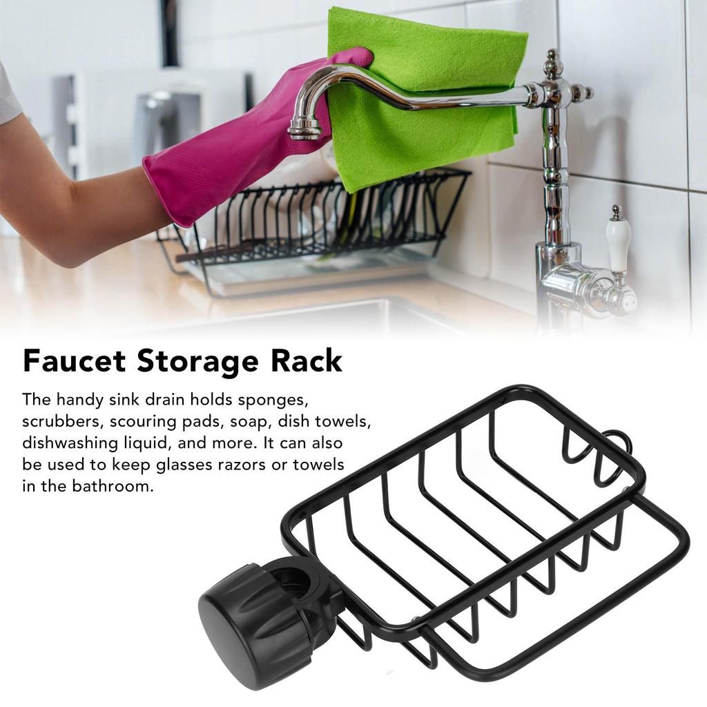 Kitchen Faucet Storage Rack Faucet Sponge Holder Hanging Drain Rack with Towel Shelf for Kitchen Sink