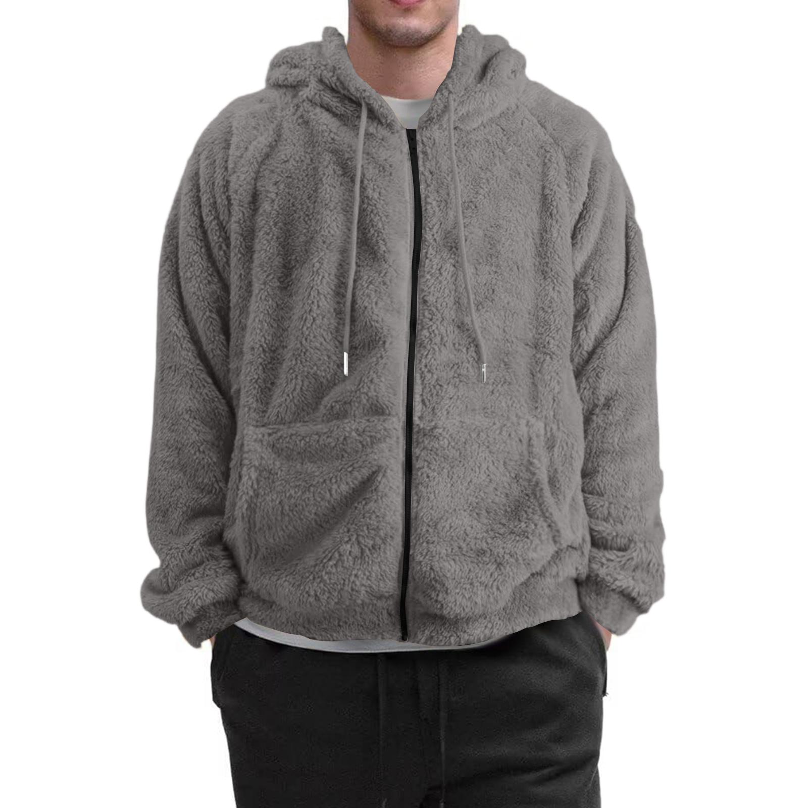 

Мужская пушистая толстовка с капюшоном на молнии плюшевая куртка на молнии с капюшоном для XL светло-серый