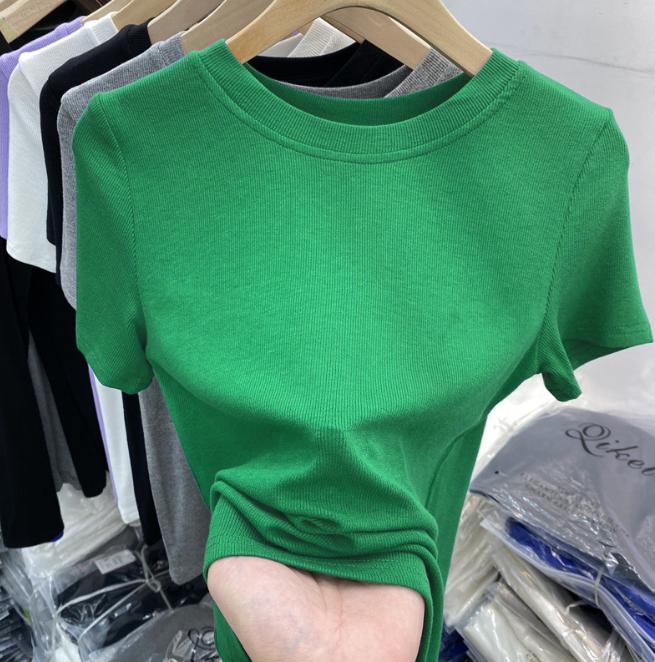 Letní tričko s krátkým rukávem Bílá trička Dámská Plus Size Slim Fit Vrchní oblečení s kulatým výstřihem Jednobarevné Měkké Pohodlné Tričko Tenké