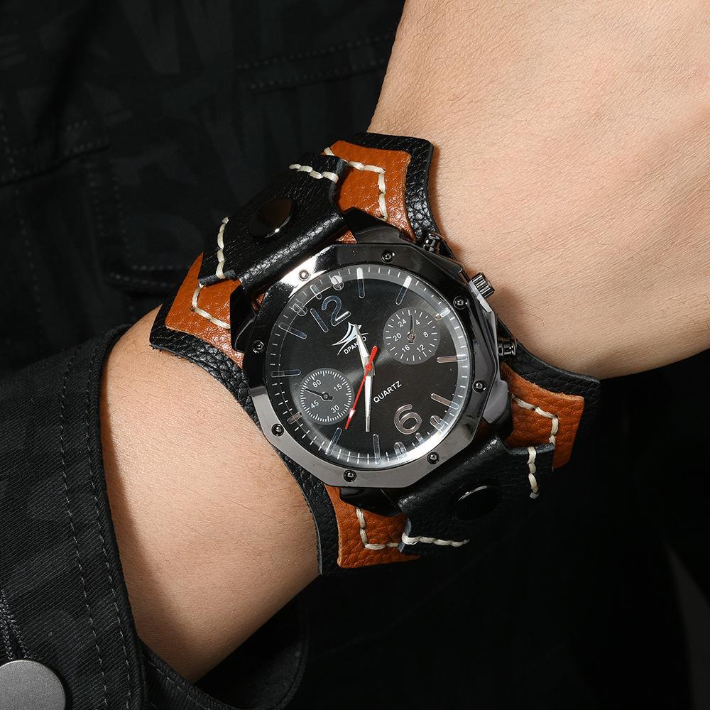 European and American New Accessories Retro Multi-layer Hand-stitched Cowhide Watch Exaggerated Punk Rock Style Men's Bracelet Watch