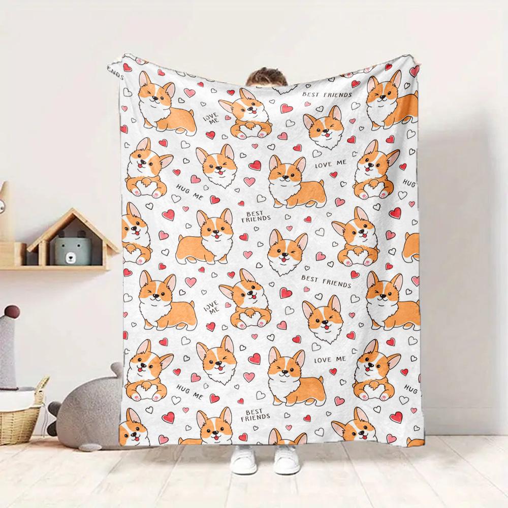 Corgi Love Flannel Blanket Throw Blanket Soft Warm Sofa Bed Camping Car home Decor Unique Christmas Gift C93041
