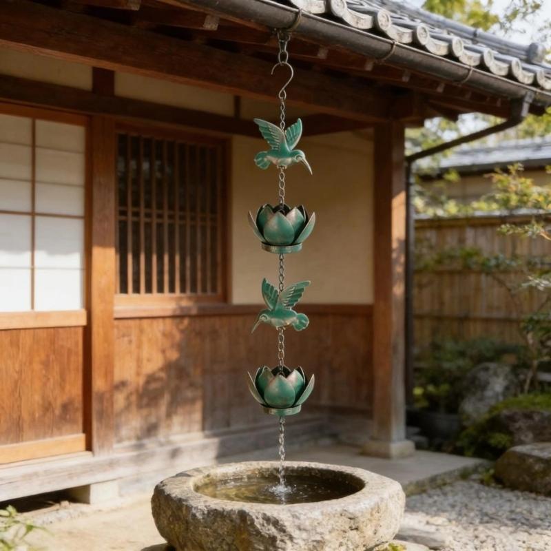 Hummingbird Rain Chain Hummingbird Cups Rain Chain for Gutter Eaves Drainage Outdoor Decoration Adjustment Catcher Chain