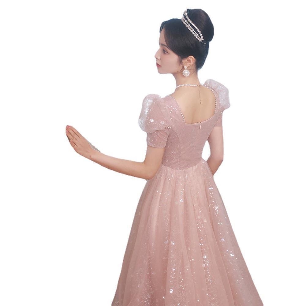 Pink Evening Dress Women's 1011 New Banquet Temperament Light Luxury Niche Style French Fairy Coming-of-age Ceremony Art Test Skirt