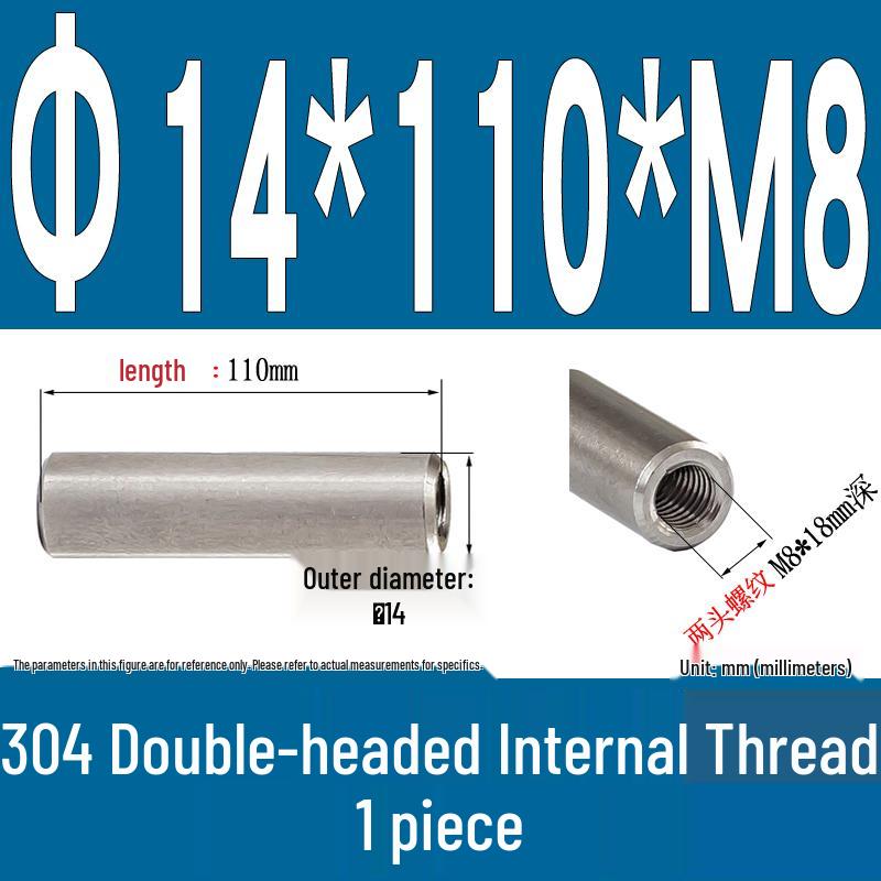 Stainless Steel 304 Double-Ended Threaded Cylindrical Guide Pin with Dual-End Holes