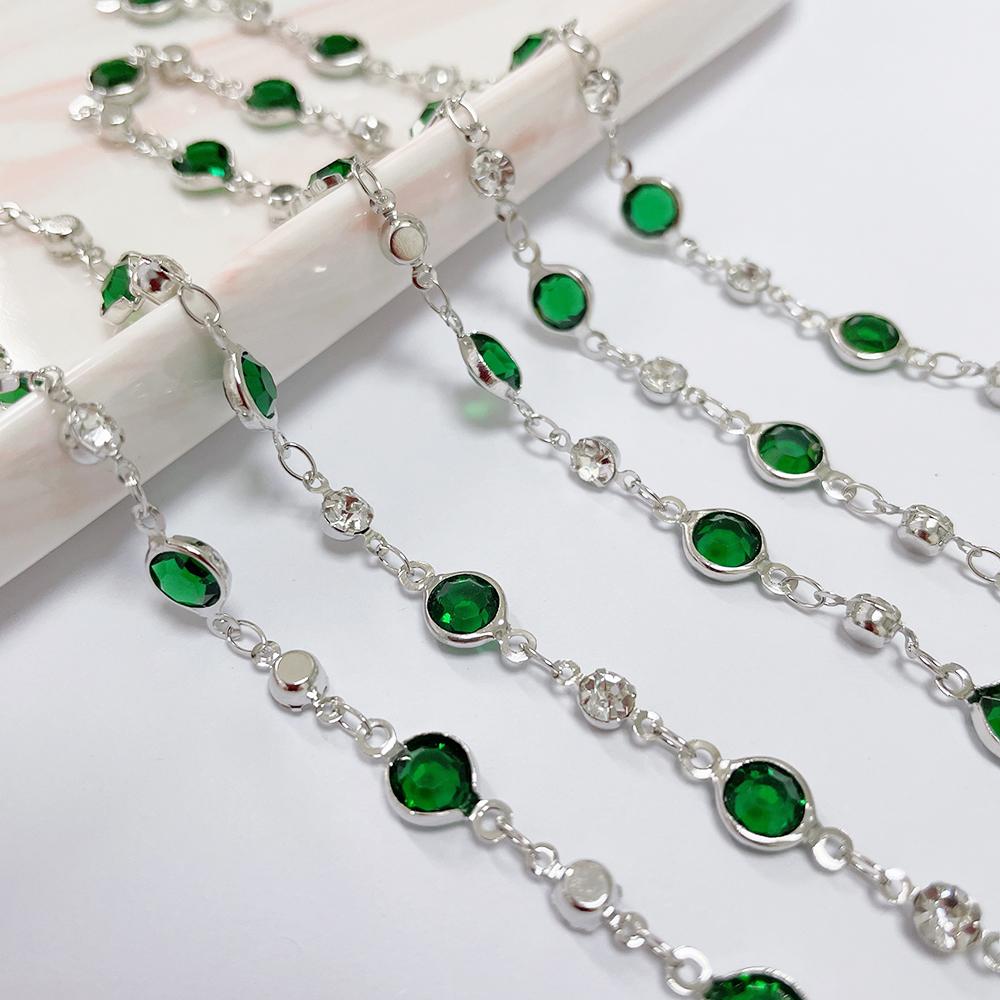 1meter Colorful Crystal Beads Beaded Chain Glass Bead Copper Necklace Chain Accessories for DIY Costumes Jewelry Making Material