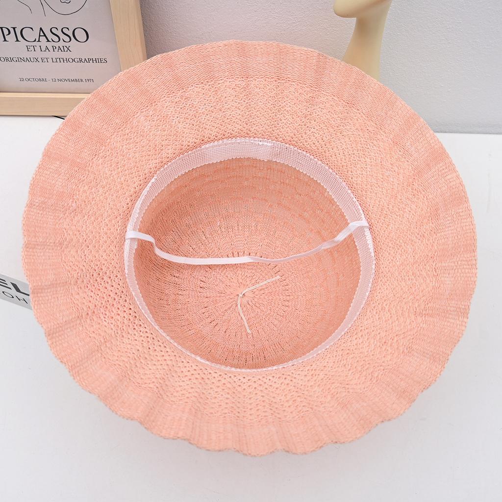 Sommer Neuer Strohhut Mode Wellenkante Schleife Beckenhut Grasweberei Strand Sonnenhut