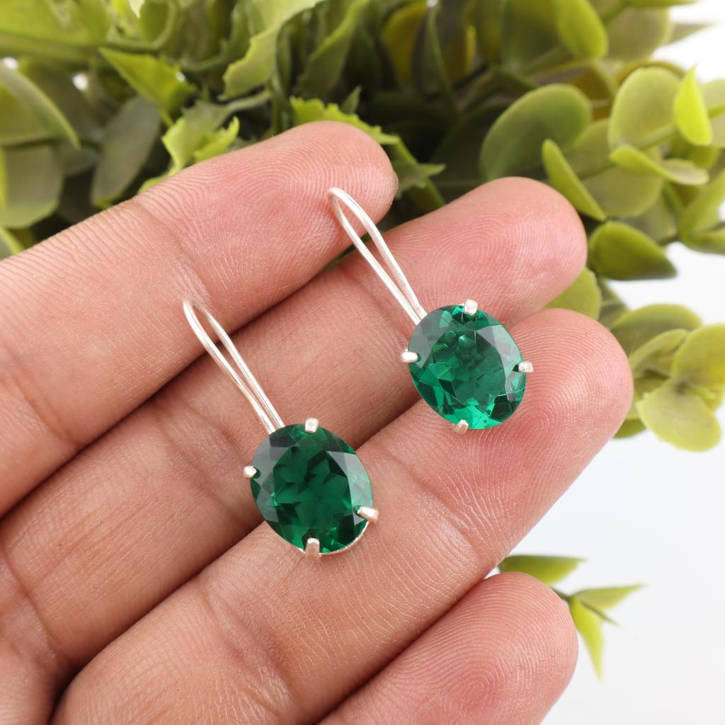 Grønne smaragd edelstens øredobber smykker, Håndlagde nydelige sølv øredobber, 925 sterling sølv smykker for bryllupsgave