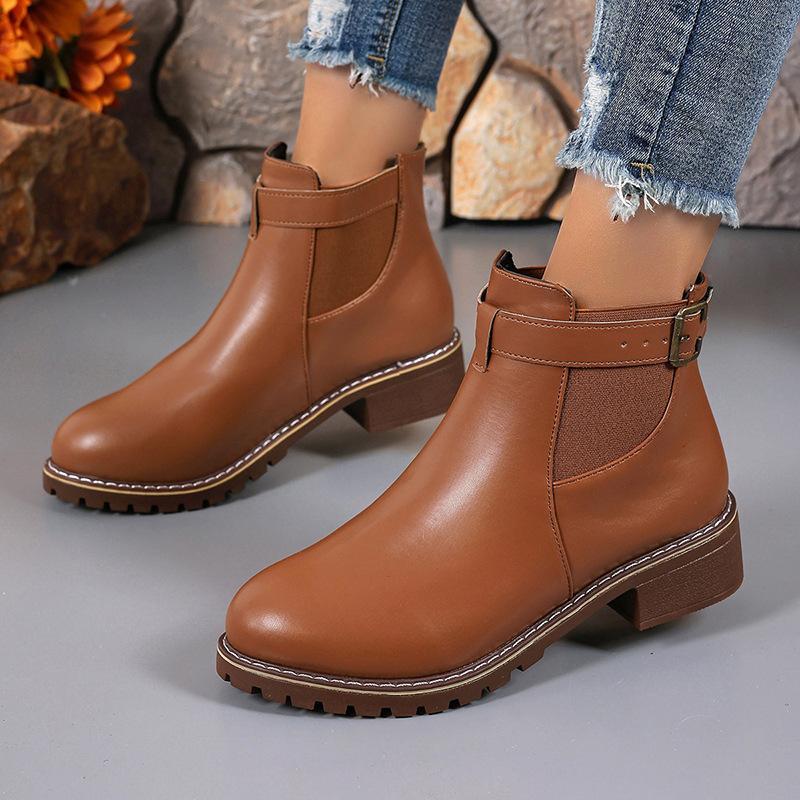 Women's Plus Size Euro-American New Style Autumn Winter Martin Ankle Boots – Round Toe Wedge Platform with Buckle Detail Wholesale