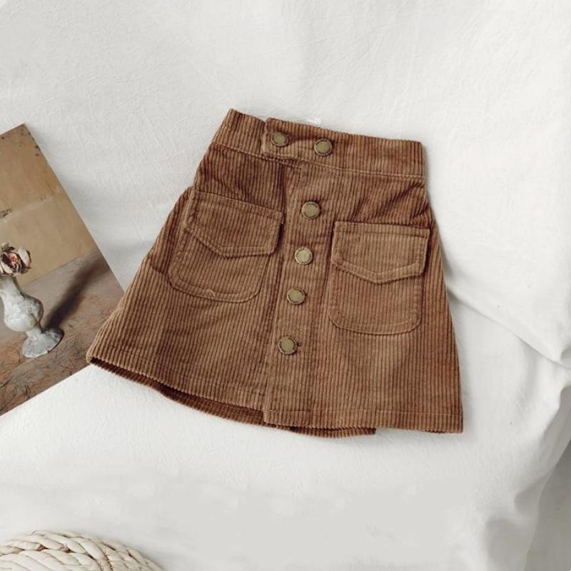Kids Girls Cute Cotton Skirts Beige Coffee Pocket Skirts Arrival Spring Autumn Winter Clothing Teenage Girls A-line Package Hip Skirt