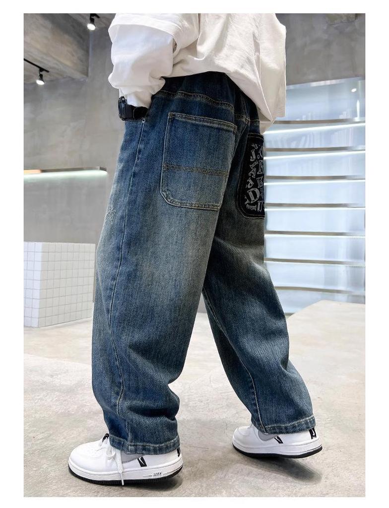 2025 Jungen Samtgefütterte Straight-Leg Jeans: Trendige Teenager-Freizeit-Herbsthosen