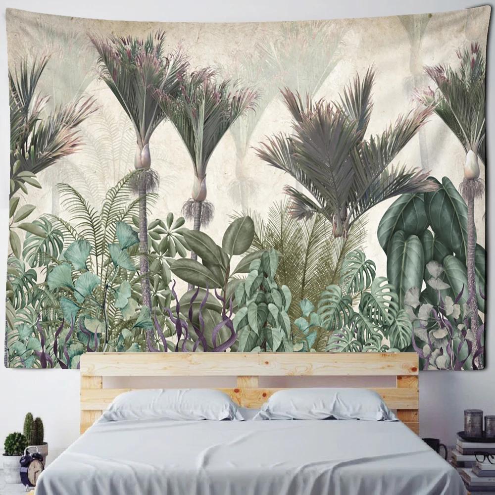 Vintage Banana Tree Tapestry Wall Haning Psychedelic Hippie Oil Painting Tapiz Tropical Plants Background Cloth Boho Decor
