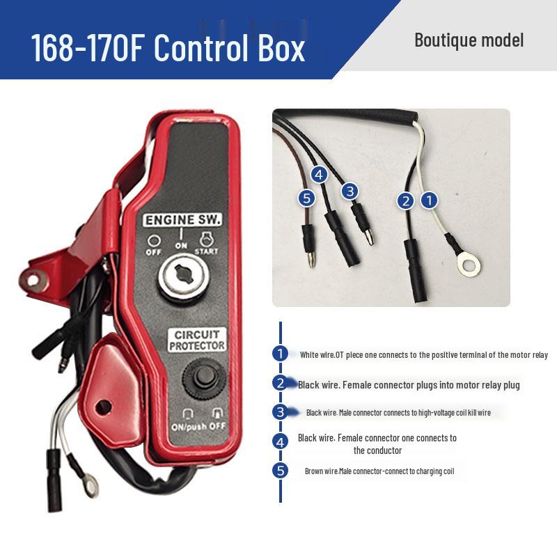 Electric Start Key Switch Control Box with Lock Cylinder for 168/170F Gasoline Engine and 188 Micro-tiller Water Pump.