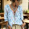 Women's Casual V-Neck Ruffle Tie Printed Blouse
