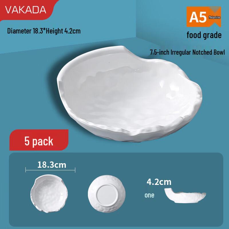 VAKADA Melamine Shallow Serving Plate with Handle - 5 Pack