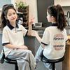 Korean Academy Style Girls' Cotton Polo Shirt with Patchwork Lapel - Casual Summer Short Sleeve T-shirt