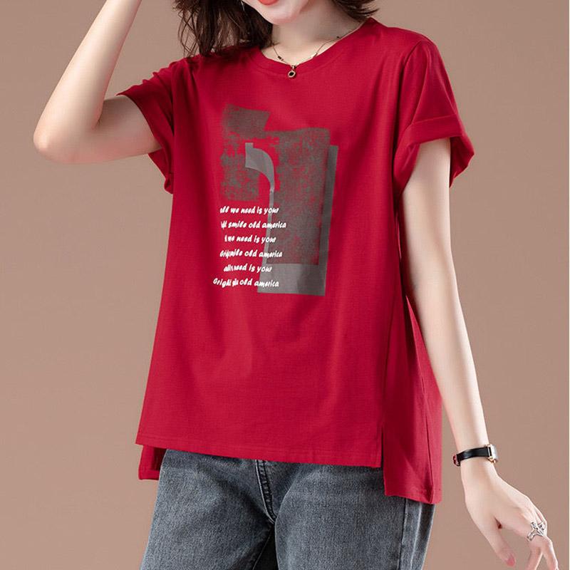 T-shirt damski letni duży rozmiar T-shirt miękki luźny z nadrukiem casualowy wygodny wkładany top