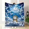 "Angels and Golden Clock In Sky Scene" Patterned Flannel Blanket Perfect for the Bedroom Living Room, Sofa, or a Little Nap