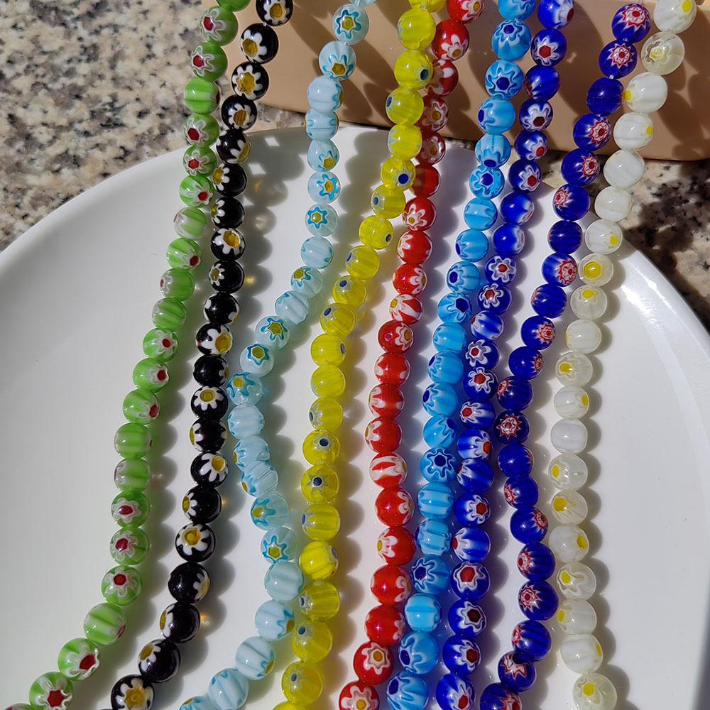 Millefiori Glass Beads 8mm - Round, Single Flower, Loose Beads for DIY Jewelry