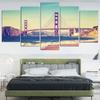 5 Piece Canvas Wall Art Vintage Golden Gate Bridge At Sunset Picture Painting Artwork USA City Poster Prints for Home Bedroom
