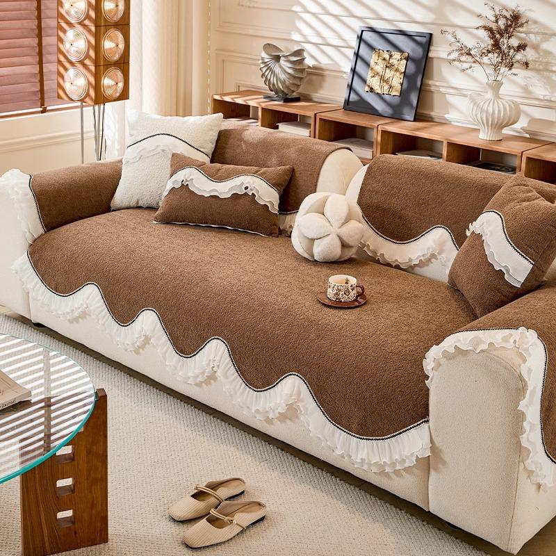French Retro Special-shaped Chenille Sofa Cushion 2025 New Fixed Non-slip Anti-cat Scratch Straight Row Sofa Cushion