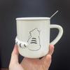 Creative and Simple Embossed Lazy Cat Ceramic Cup Office Home Girls' Drinking Water with Covered Spoon Milk Coffee Mug