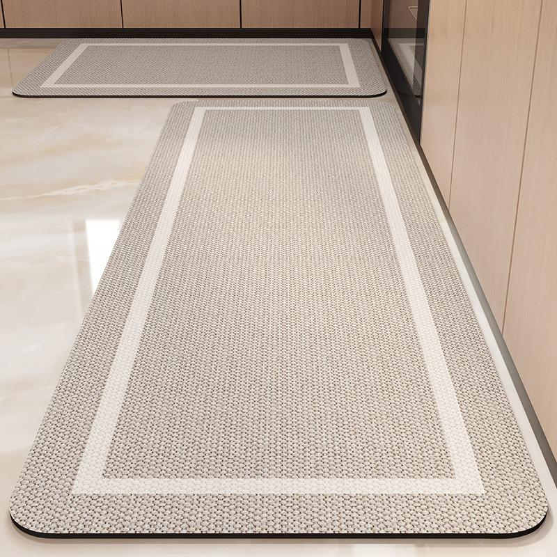 Kitchen Carpet Non-slip Waterproof Oil-proof PVC Leather Floor Mat Minimalist Gray White Letter Long Size Home Decoration Rugs