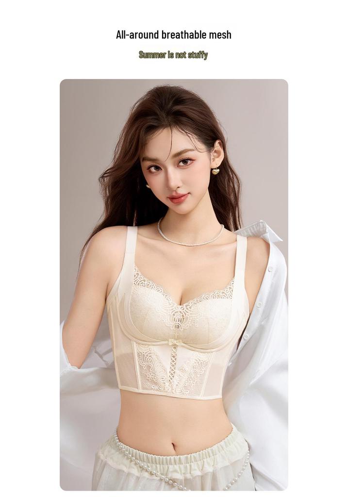 French Style Adjustable Push-Up Bra for Small Busts with Side Support and Six-Row Hook
