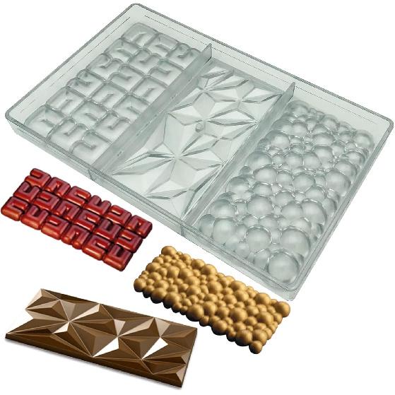 Goldbaking 3 Kinds Shape Chocolate Bar Mold Break Apart Chocolate Molds Protein Energy Bar Maker
