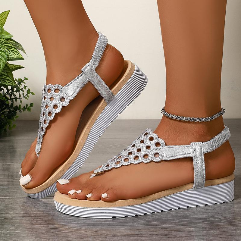 

Fashion Silver Hollow Out Clip Toe Sandals Women 2025 Summer Platform Wedges Rome Sandles Woman Fashion Elastic Band Crystal Sandalias 41 серебряный