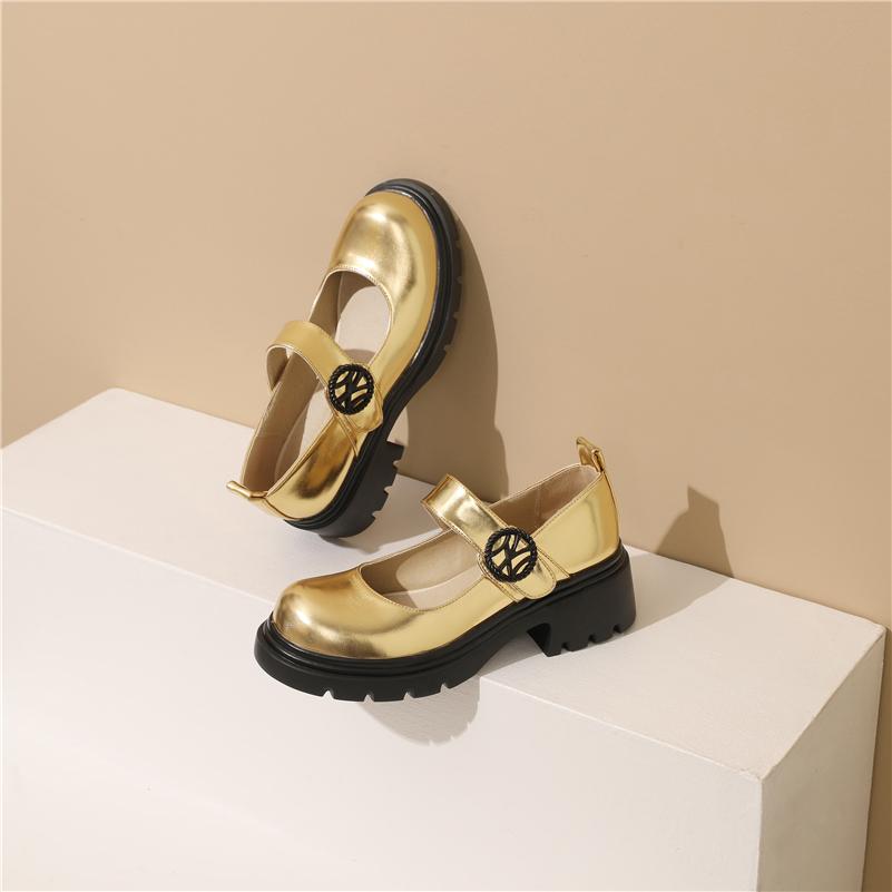 Women Mary Janes Pumps Round Toe Chunky Mid Heels Buckle Platform Glove Shoes Ladies Fashion Shoes Spring Autumn Pink 43