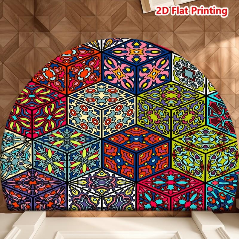 Tapis de porte Semicercle Mosaïque Géométrique Motif Carrelage Hexagonal Coloré Tapis de Sol Antidérapant pour Style Bohème Maison et Entrée 40x60cm-Felt