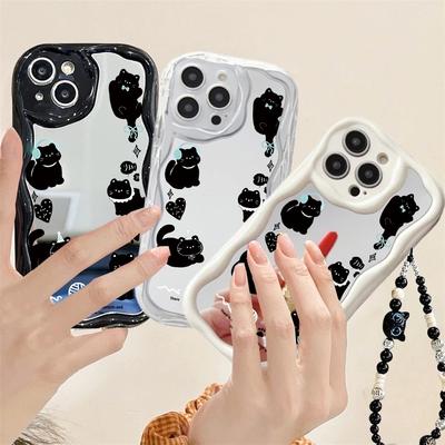Cute Mirror Cat Lanyard Case For Motorola Moto Edge 50 Fusion Pro Ultra G84 G14 G75 G35 G05 G15 G22 G30 G24 G54 G34 E13 E22 G35