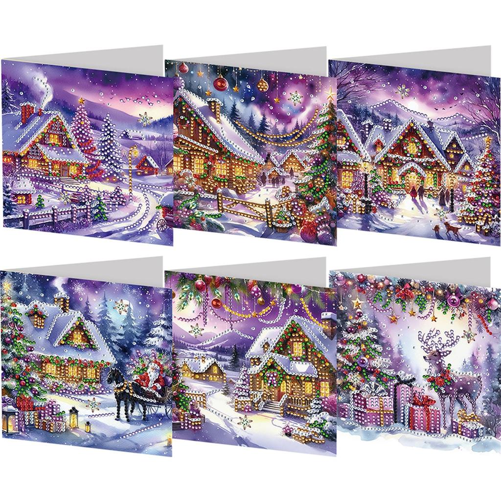 6Pcs Christmas Series DIY Diamond Painting Card Diamond Drawing Card Diamond Daily Wish Card for Family Friends Gift