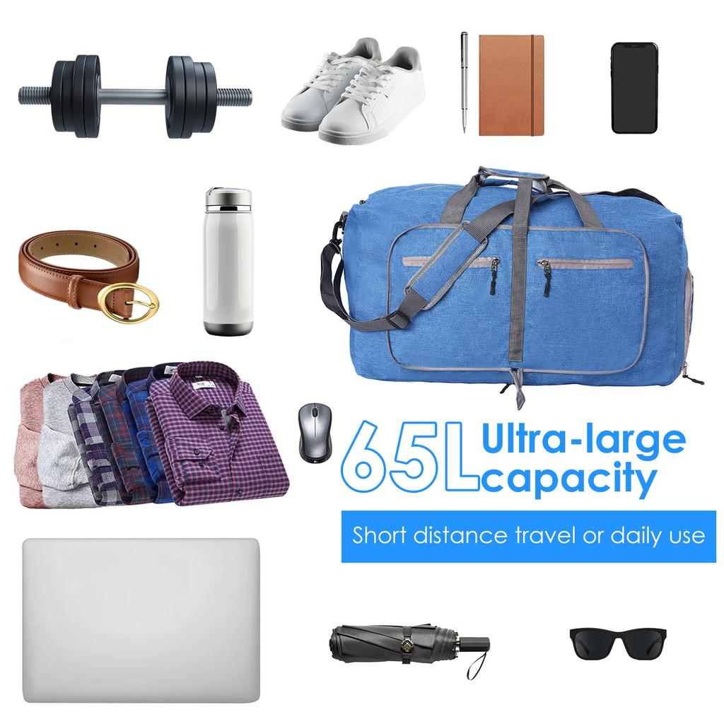 65L Foldable Travel Bag Nylon Waterproof Large Capacity Luggage Duffel Bag For Men Women Outdoor,Camping,Fishing,Gym Fitness Bag