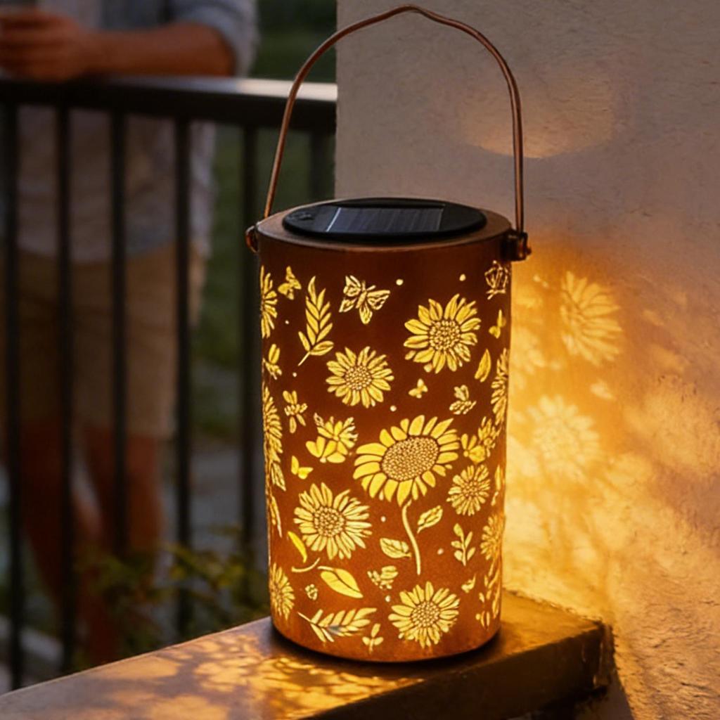Colorful Sunflower Glowing Solar Garden Lantern Garden Solar Lights Waterproof Battery Powered Hanging Metal Flower Light