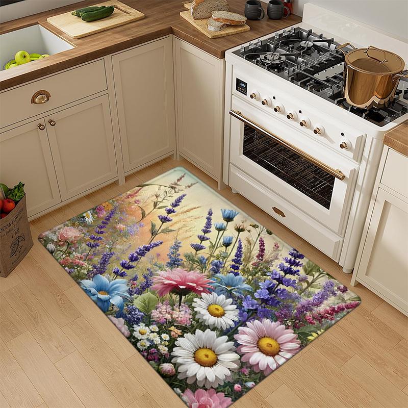 1Pcs Anti Fatigue Door Rugs, Spring Flowers Print Waterproof Non-Slip Thick Cushioned Door Mat Heavy Duty Comfort Standing Mat for Door