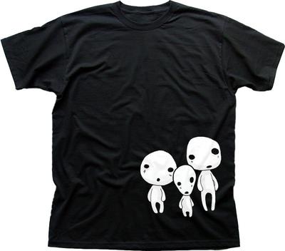 Mononoke Forest People Family Spirit Kodama Miyazaki Black T-shirt OZ9443