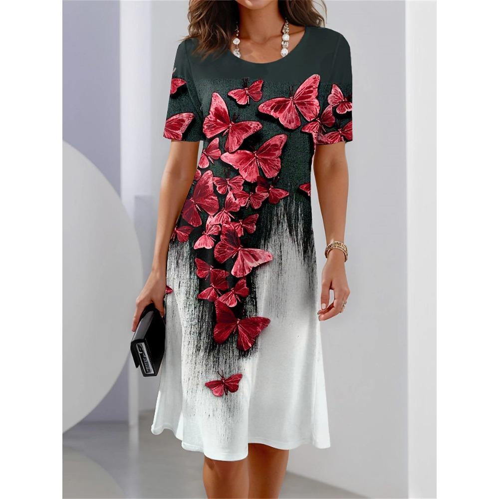 Women's Casual Dress Summer Retro Style Round Neck Short Sleeved Floral Print Comfortable Fashion Daily