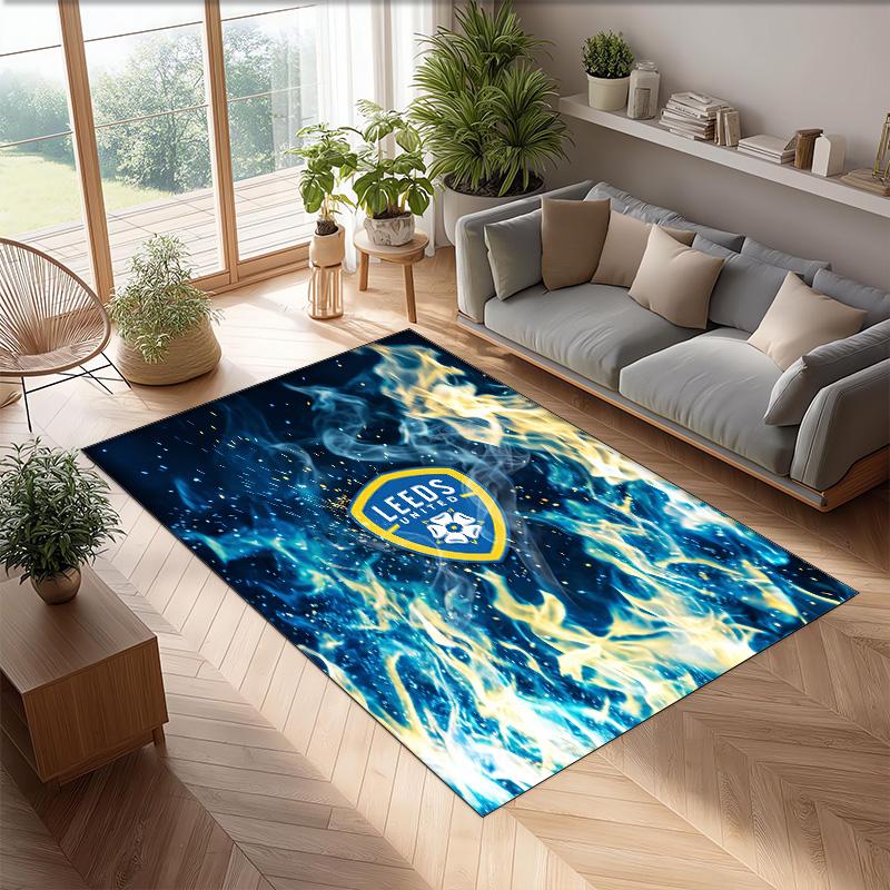 Leeds United Football Print Crystal Velvet Rug, Comfortable Water Absorbent Non Slip Indoor Floor Carpet