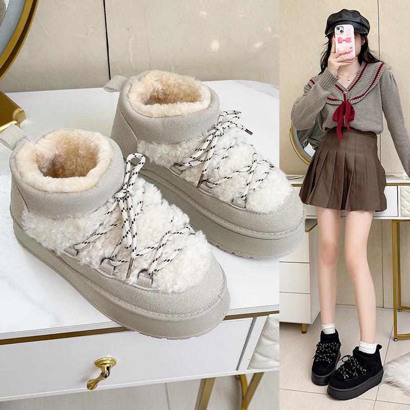 Women's Winter Thick Bottom Lace Up Snow Boots Round Toe Comfortable Short Fashionable Ankle Boots Women