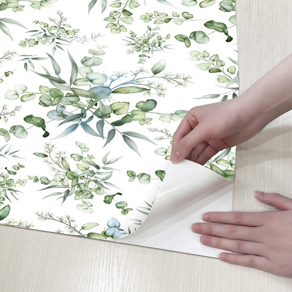 Fresh Green Leaves PVC Wallpaper Peel And Stick Watercolor Vinyl Wall Decor Pineal Self Adhesive Furniture Cabinet Sticker