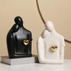 Ceramic Couple Statue Hugging Kissing Lover Figurine for TV Stand Shelf Decor Romantic Couple Heart Sculpture for Wedding Anniversary Gift